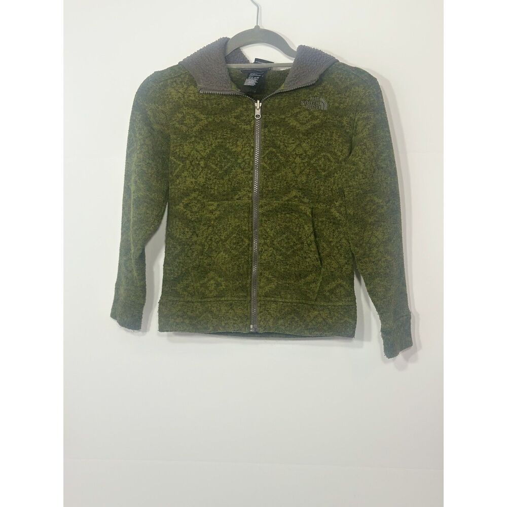 The North Face Boys Sherpa Fleece Full Zip Hooded Jacket Green Size S (7/8)